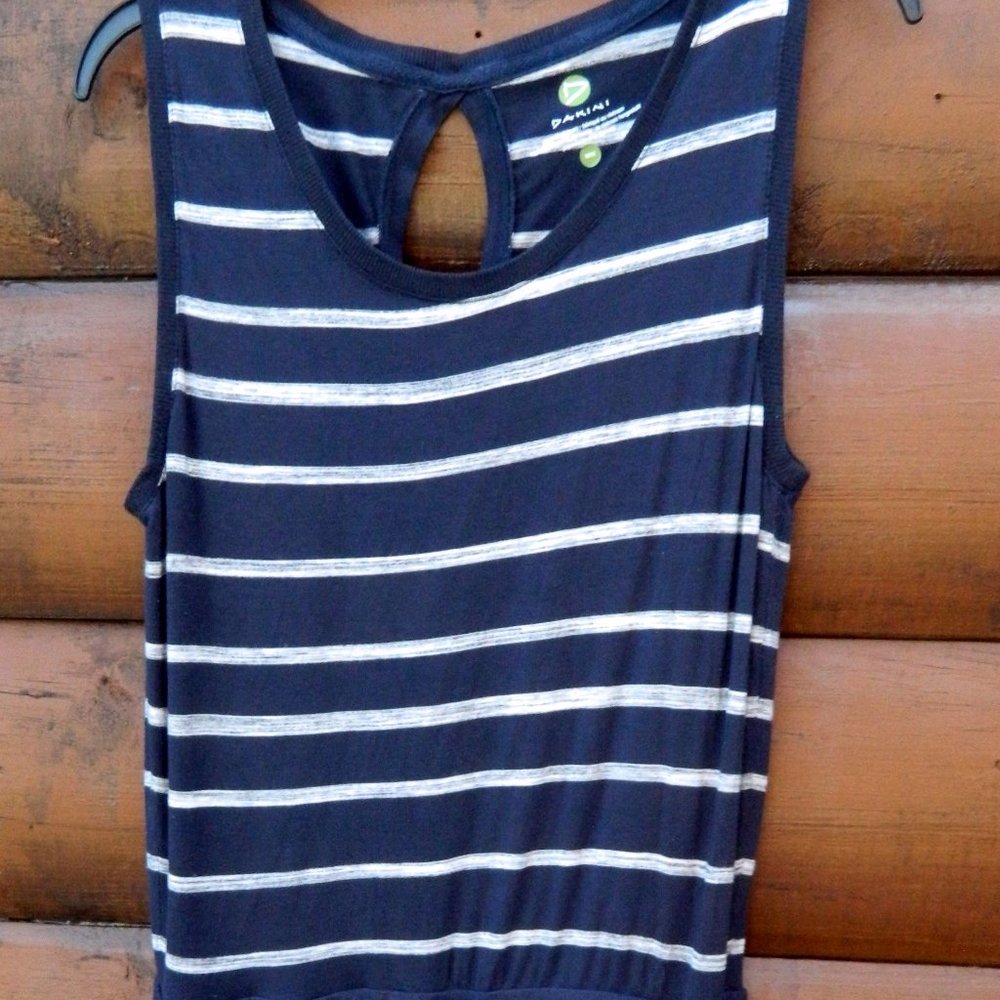 Dakini Women Navy & White Striped MIDI jersey knit Racer back Tank Dress Size M
